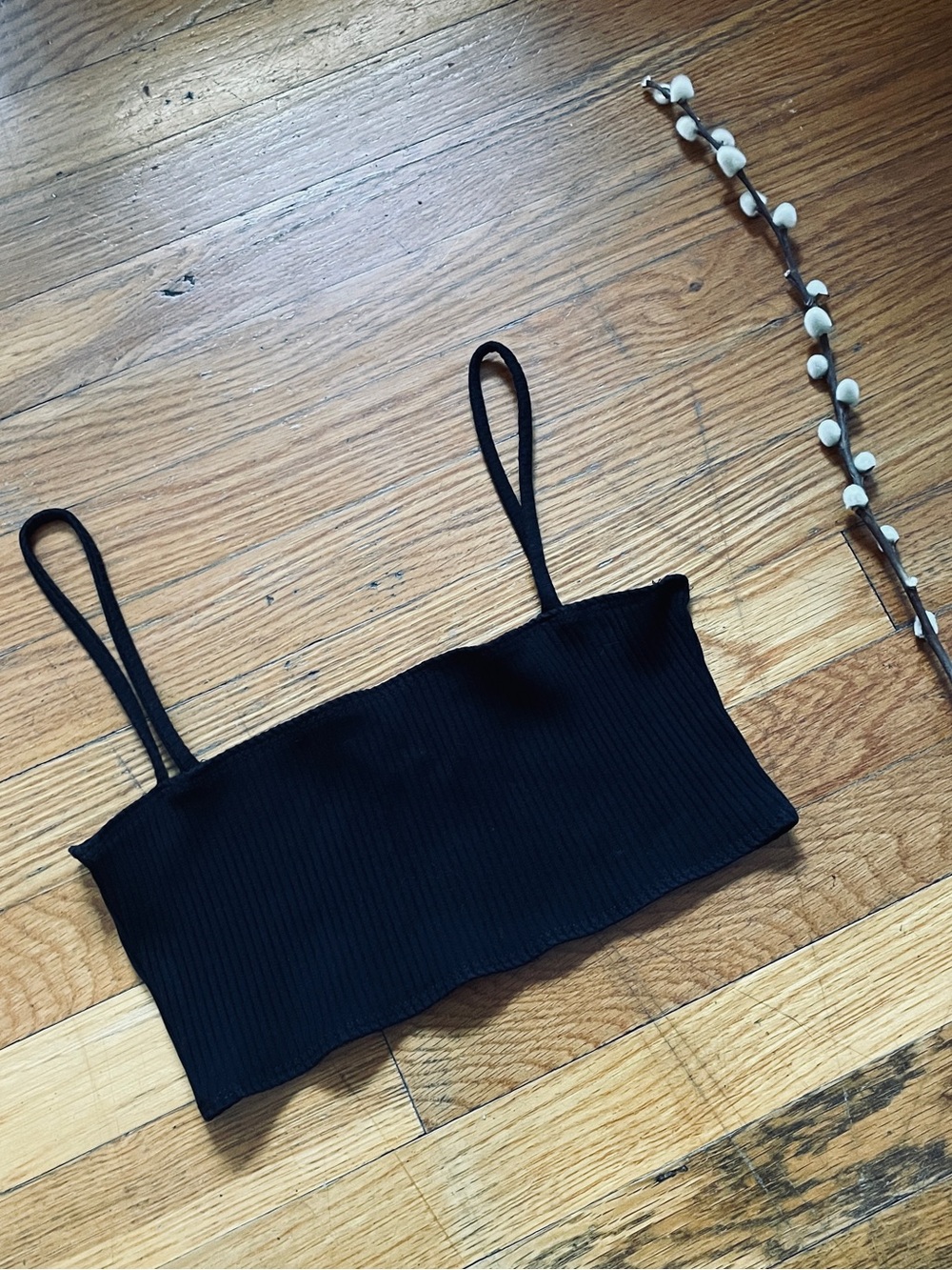 Reformation crop top xs tencel ribbed spaghetti strap tank black